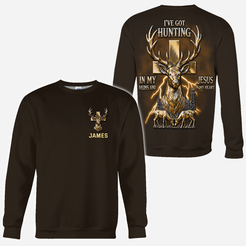 J'ai la chasse dans le sang et Jésus dans le cœur - T-shirt personnalisé « La chasse sur tout le corps »