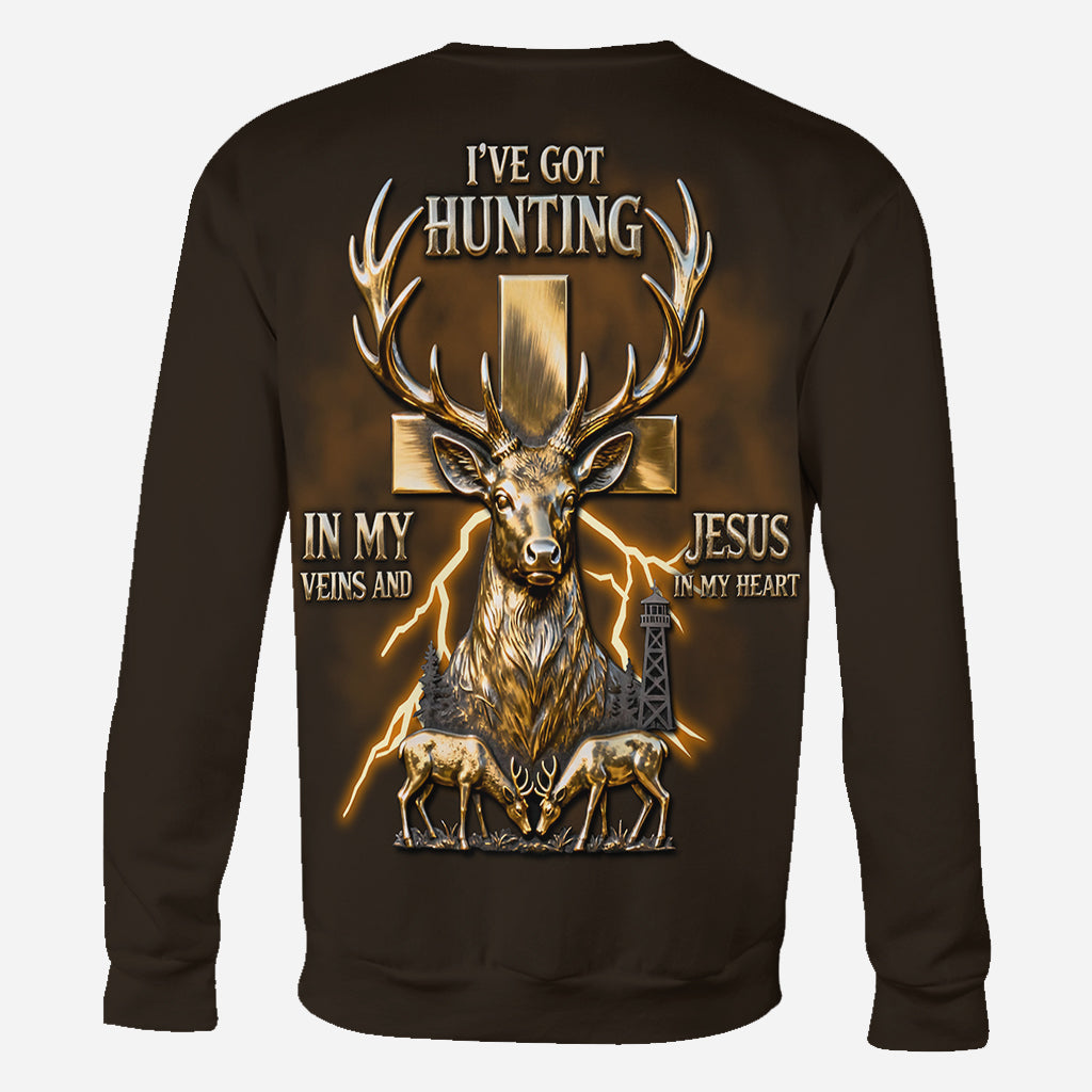 J'ai la chasse dans le sang et Jésus dans le cœur - T-shirt personnalisé « La chasse sur tout le corps »