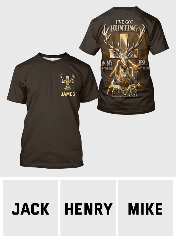 J'ai la chasse dans le sang et Jésus dans le cœur - T-shirt personnalisé « La chasse sur tout le corps »