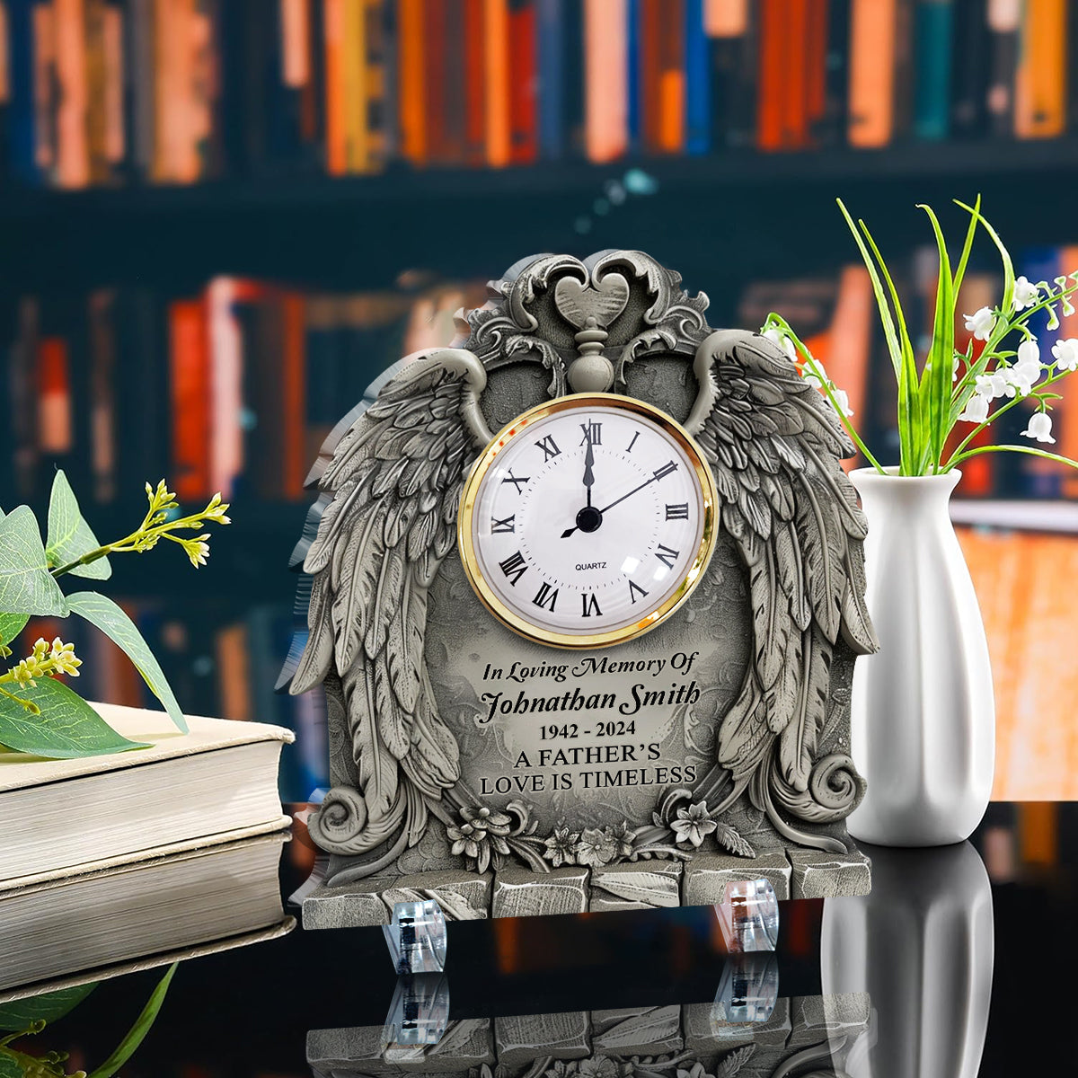 L'amour d'un père/d'une mère/... est éternel - Plaque commémorative personnalisée en acrylique avec horloge