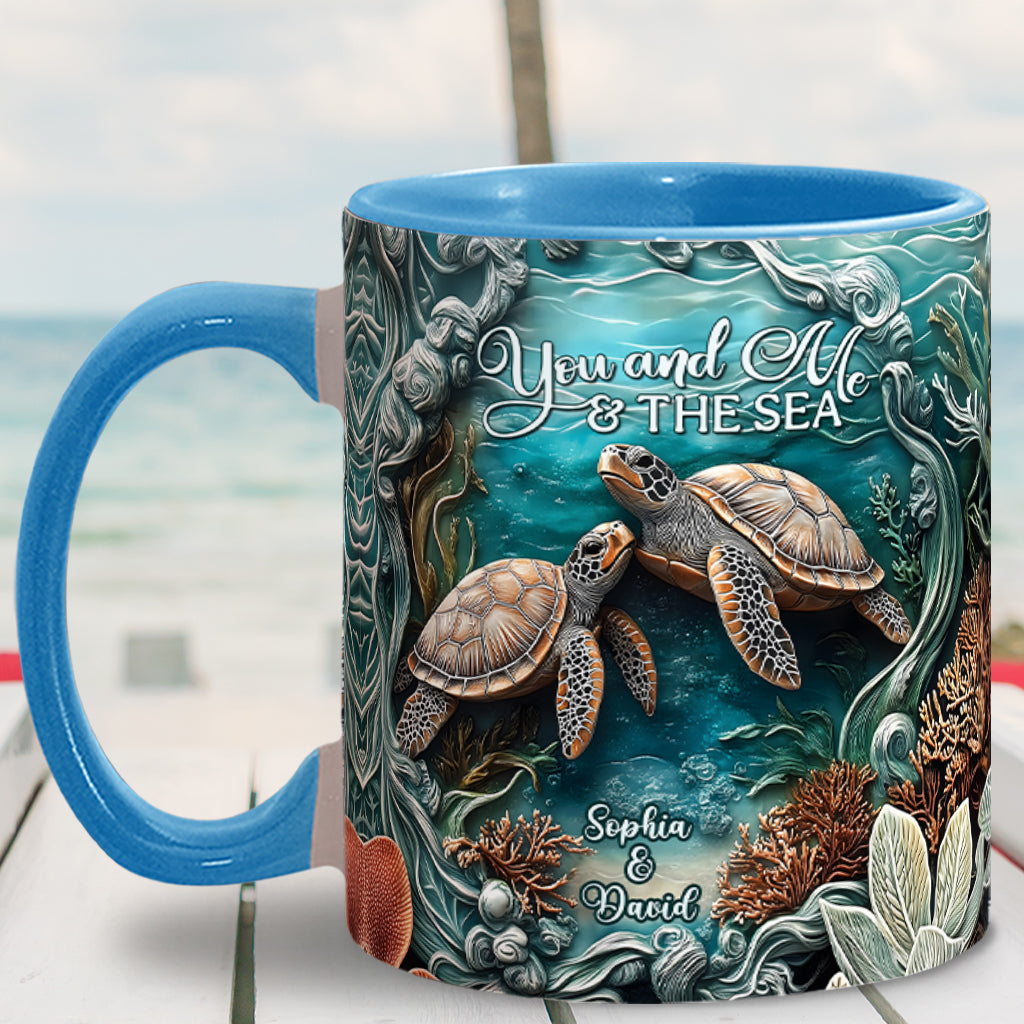 You And Me And The Sea - Personalized Turtle Accent Mug