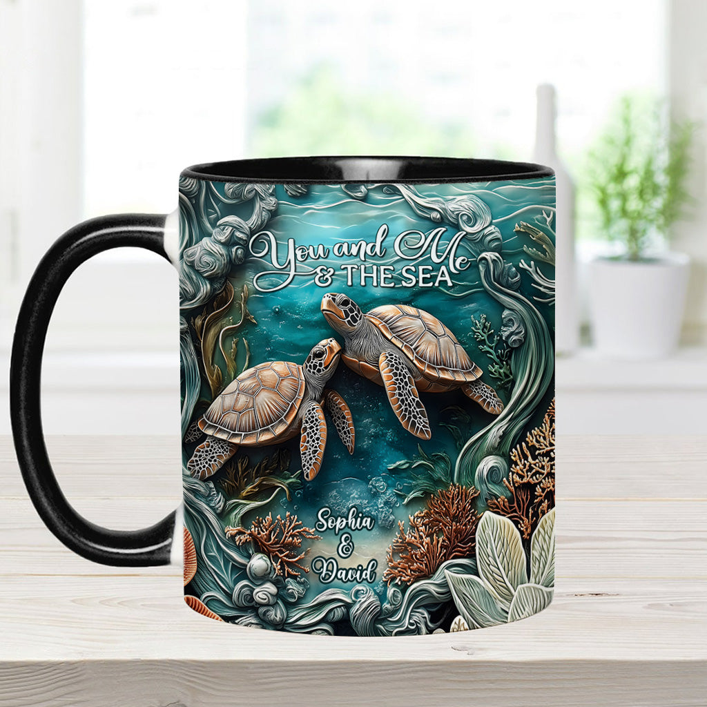You And Me And The Sea - Personalized Turtle Accent Mug
