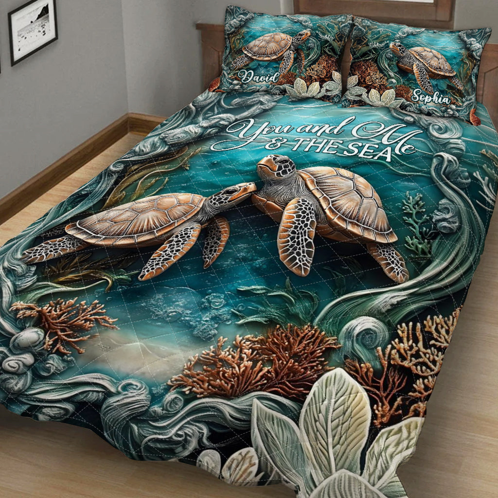 Toi, moi et la mer - Ensemble de courtepointe personnalisé Tortue
