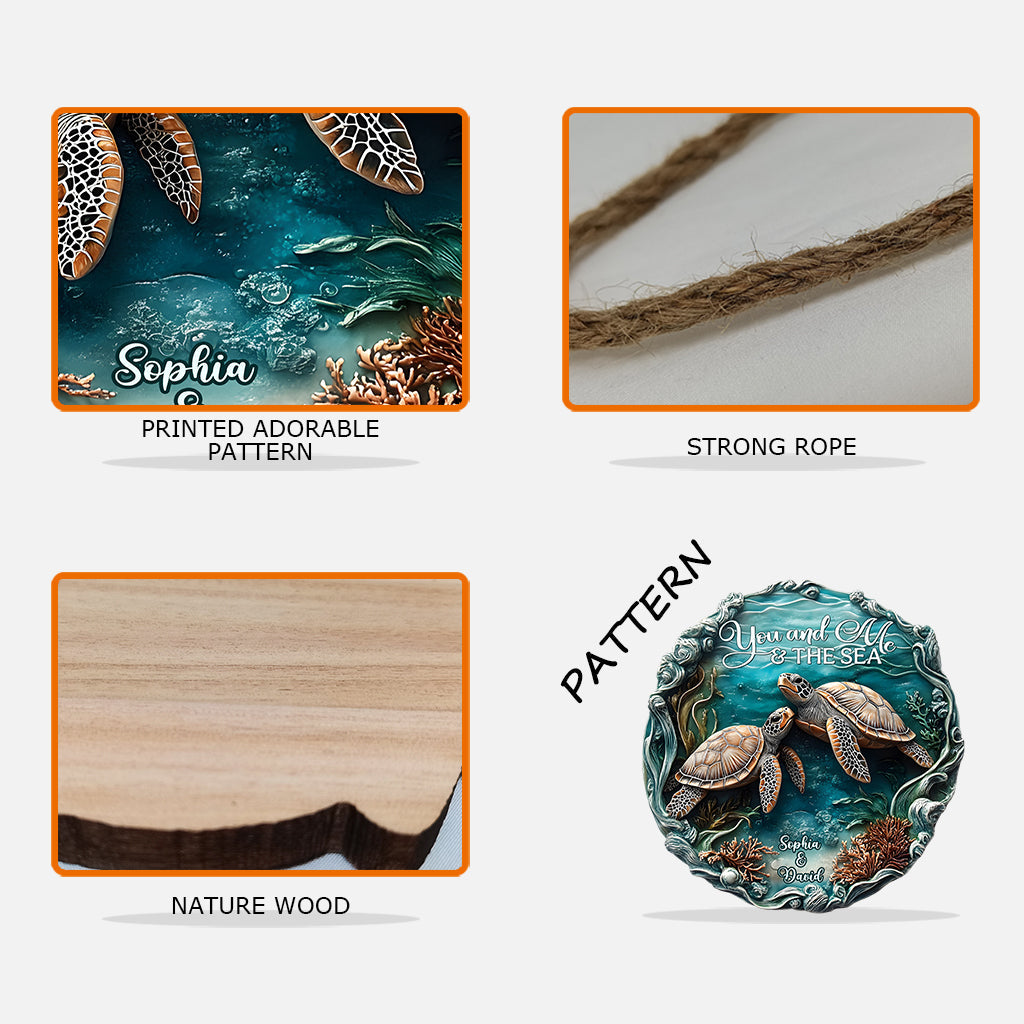 Toi, moi et la mer - Panneau en bois personnalisé en forme de tortue
