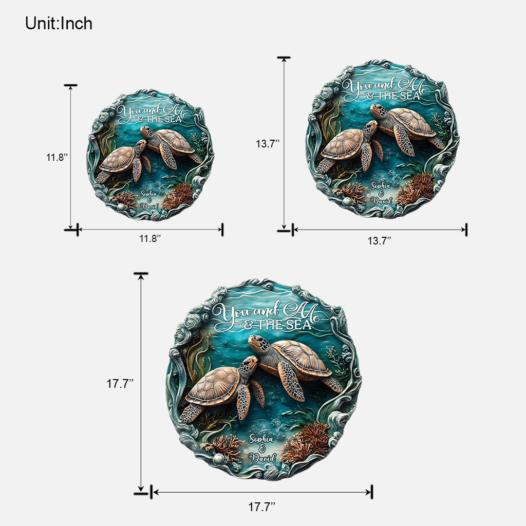 Toi, moi et la mer - Panneau en bois personnalisé en forme de tortue