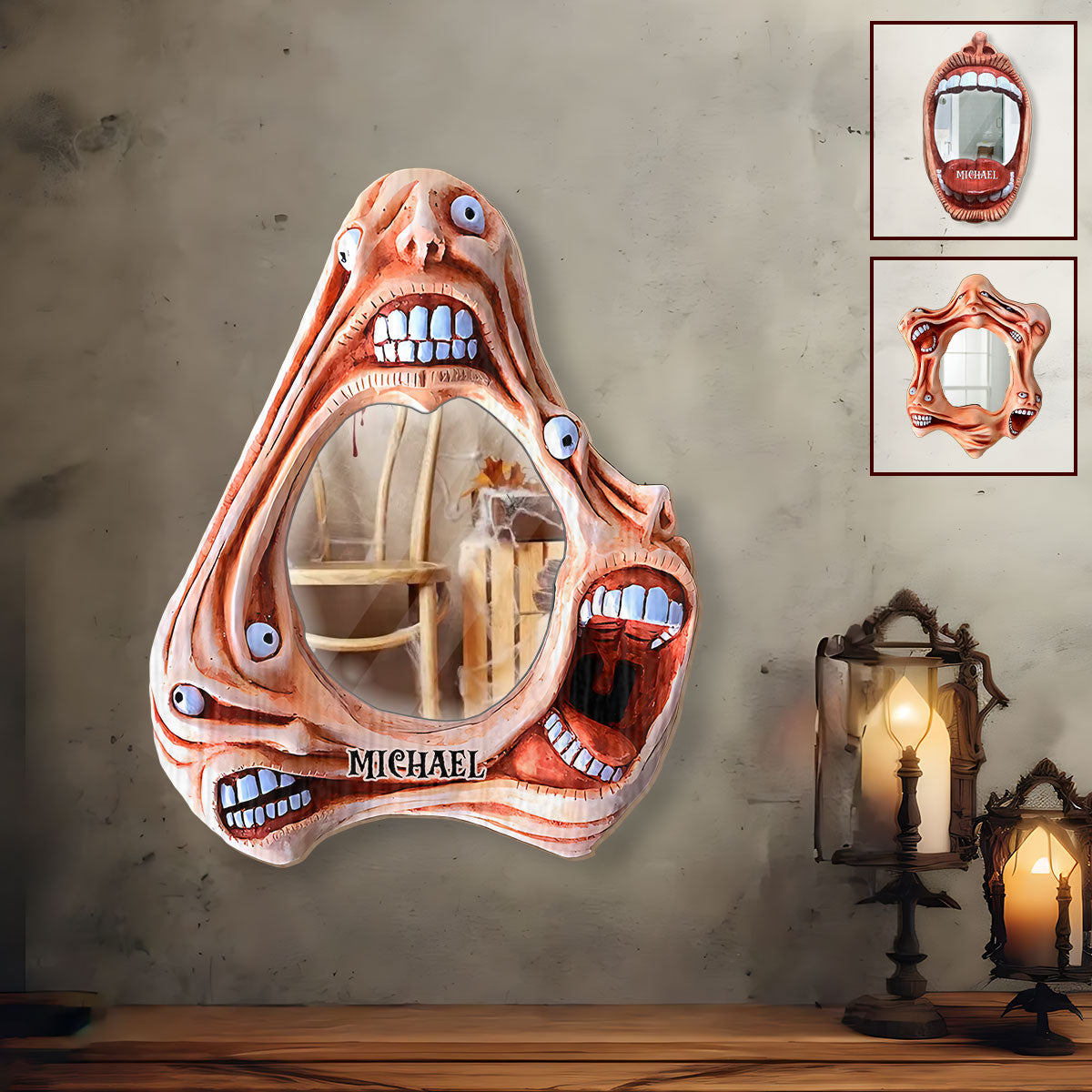 Miroir mural d'Halloween personnalisé avec des visages effrayants