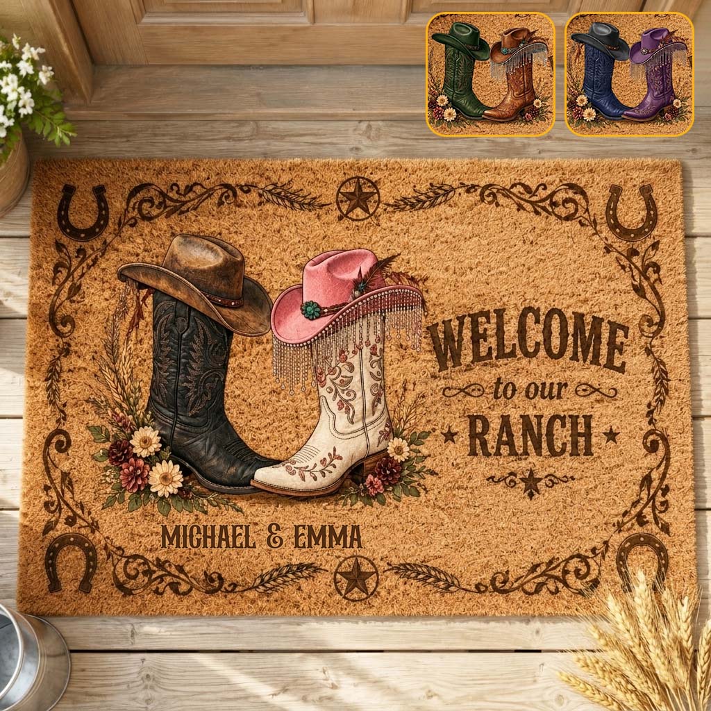 Bienvenue à notre ranch - Tapis de porte western personnalisé