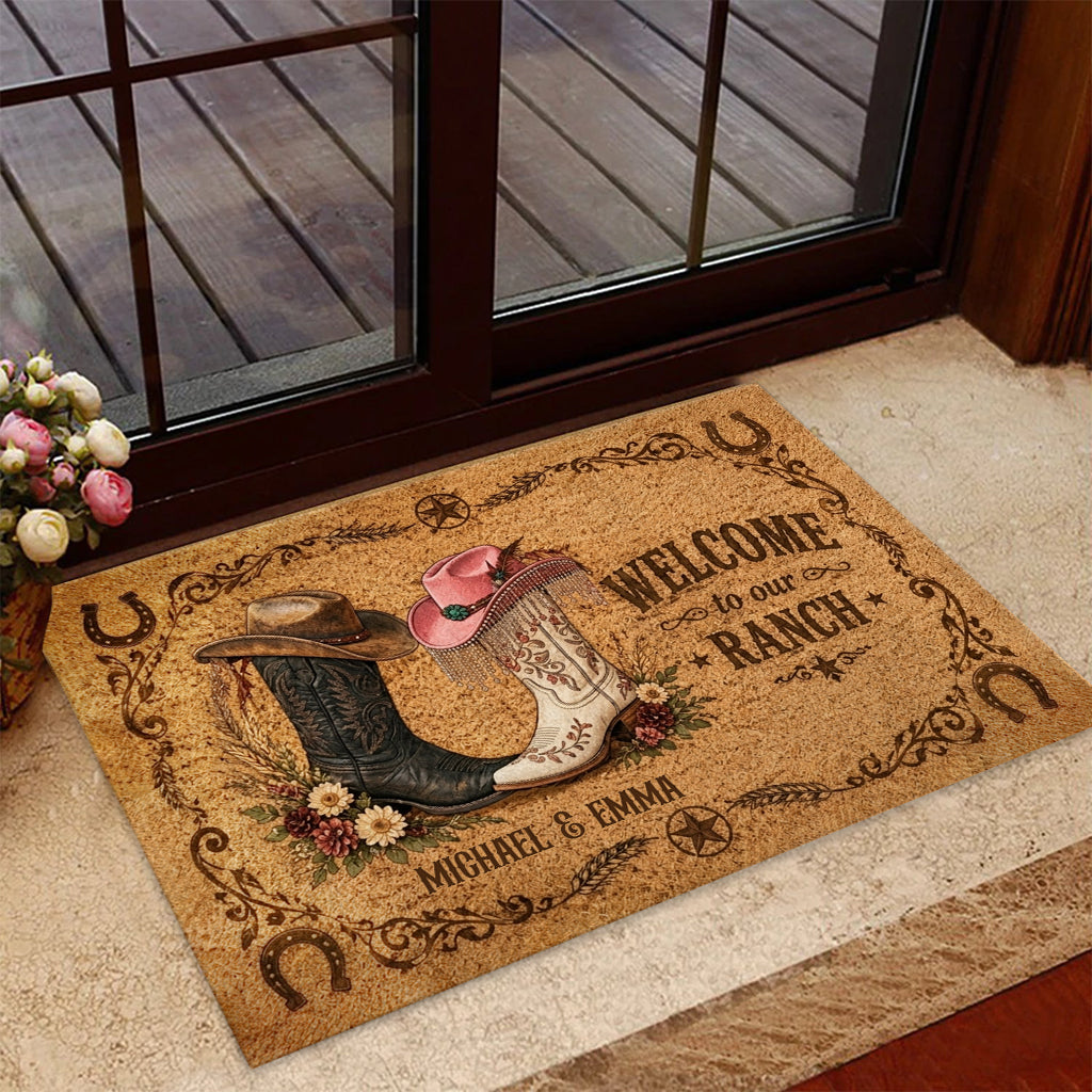 Bienvenue à notre ranch - Tapis de porte western personnalisé