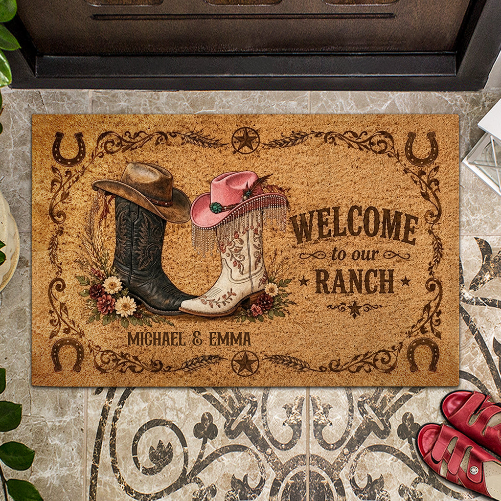 Bienvenue à notre ranch - Tapis de porte western personnalisé