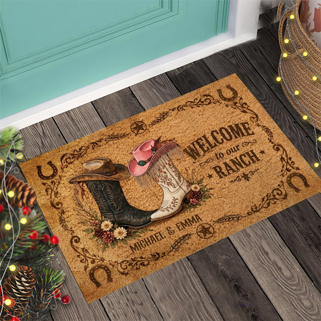 Bienvenue à notre ranch - Tapis de porte western personnalisé