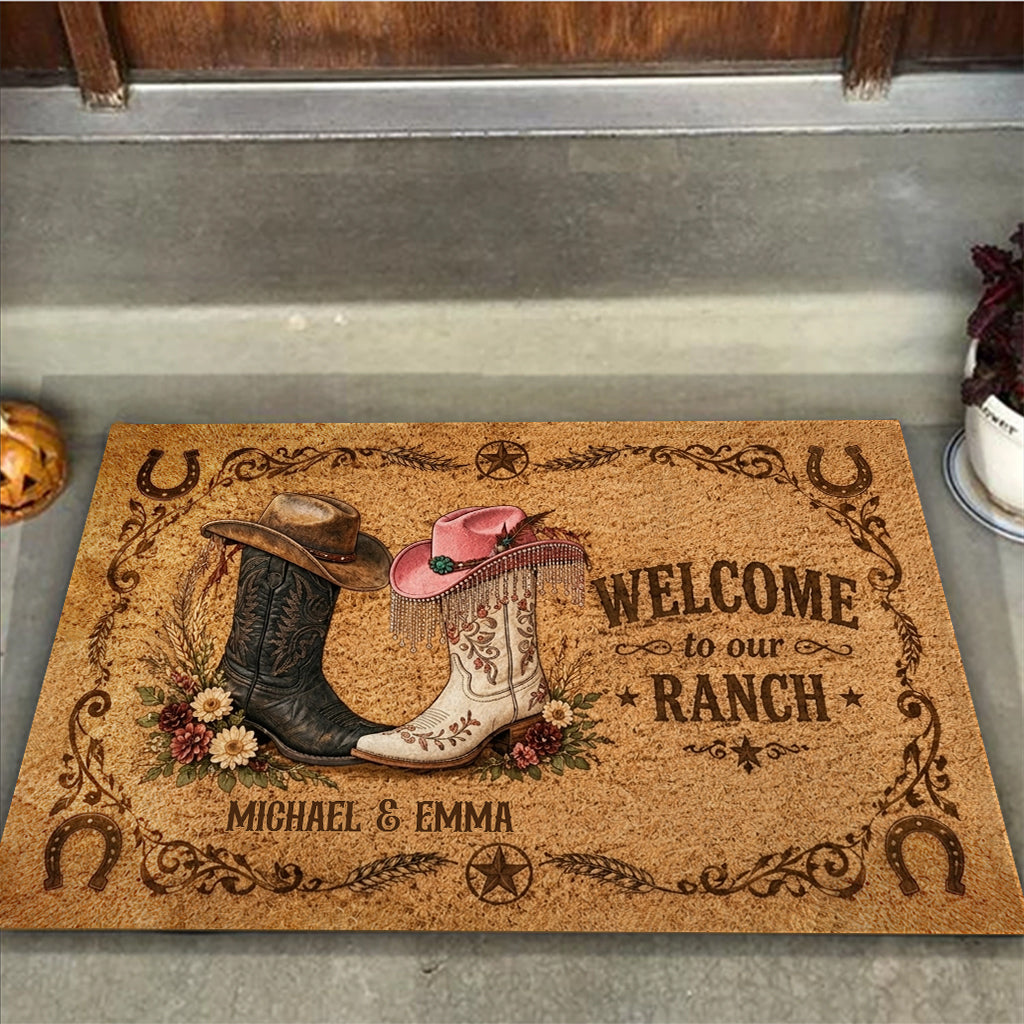 Bienvenue à notre ranch - Tapis de porte western personnalisé