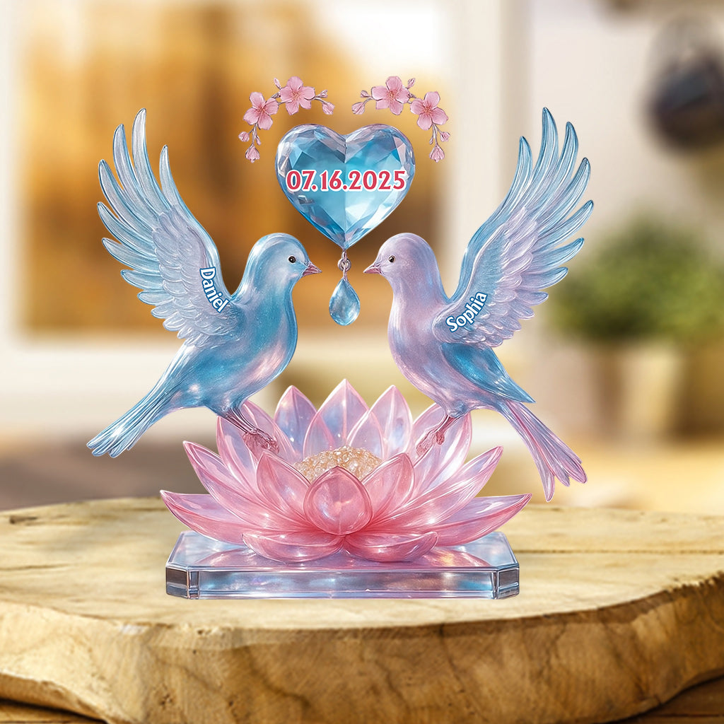Plaque acrylique personnalisée pour couple de colombes - Décoration de luxe - Plaque acrylique sur mesure - Motif colombes
