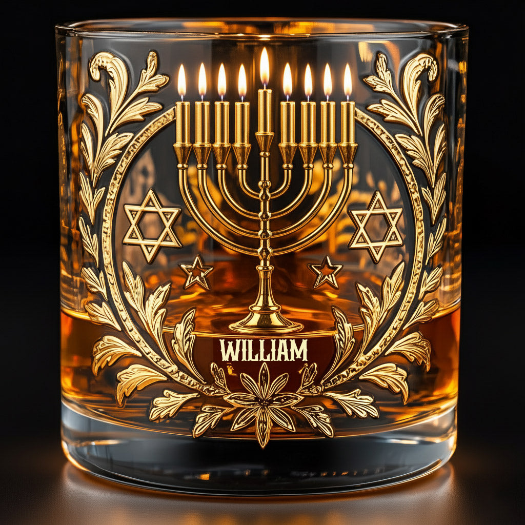 Happy Hanukkah, Gift For Jewish - Personalized Whisky Whiskey Glass