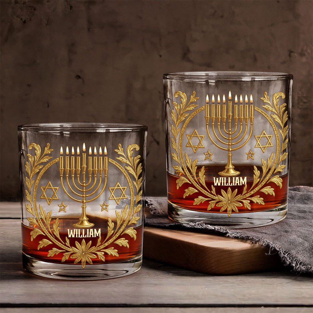 Happy Hanukkah, Gift For Jewish - Personalized Whisky Whiskey Glass