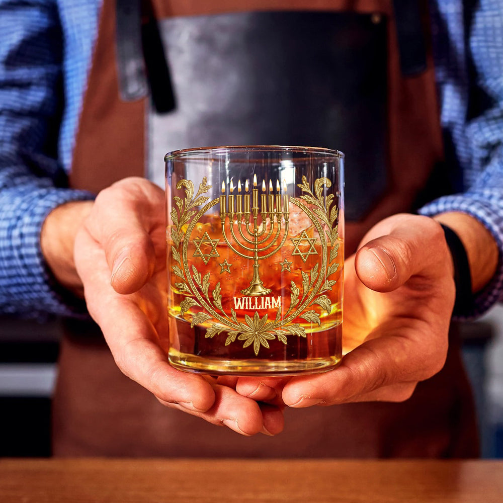 Happy Hanukkah, Gift For Jewish - Personalized Whisky Whiskey Glass