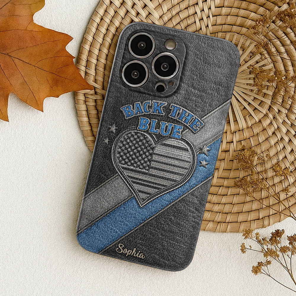 Back the Blue - Personalized Police Officer Leather Phone Case