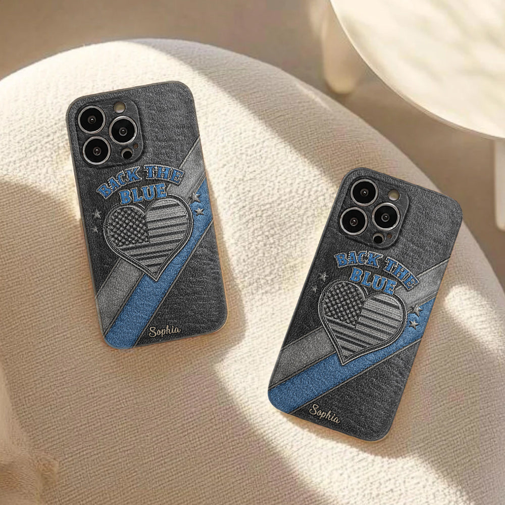 Back the Blue - Personalized Police Officer Leather Phone Case