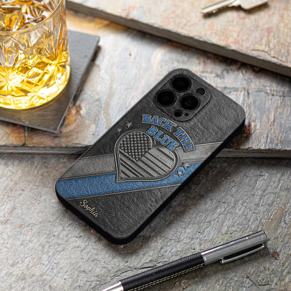 Back the Blue - Personalized Police Officer Leather Phone Case