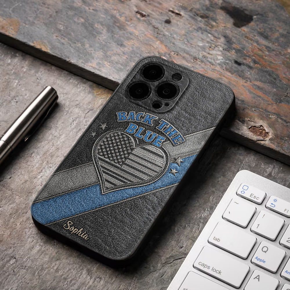 Back the Blue - Personalized Police Officer Leather Phone Case