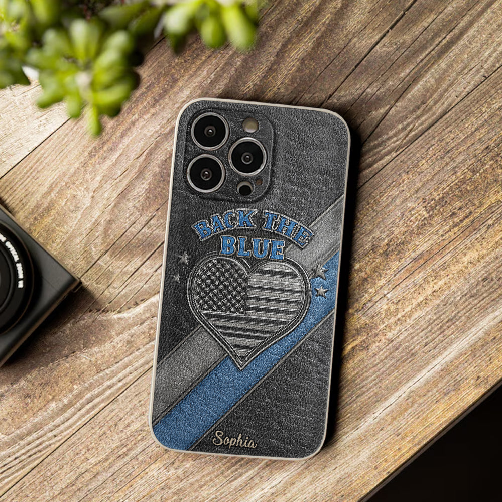 Back the Blue - Personalized Police Officer Leather Phone Case