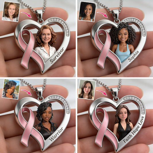 Custom Any Photo, Breast Cancer Awareness - Personalized Breast Cancer Awareness Shaped Metal Pendant Necklace