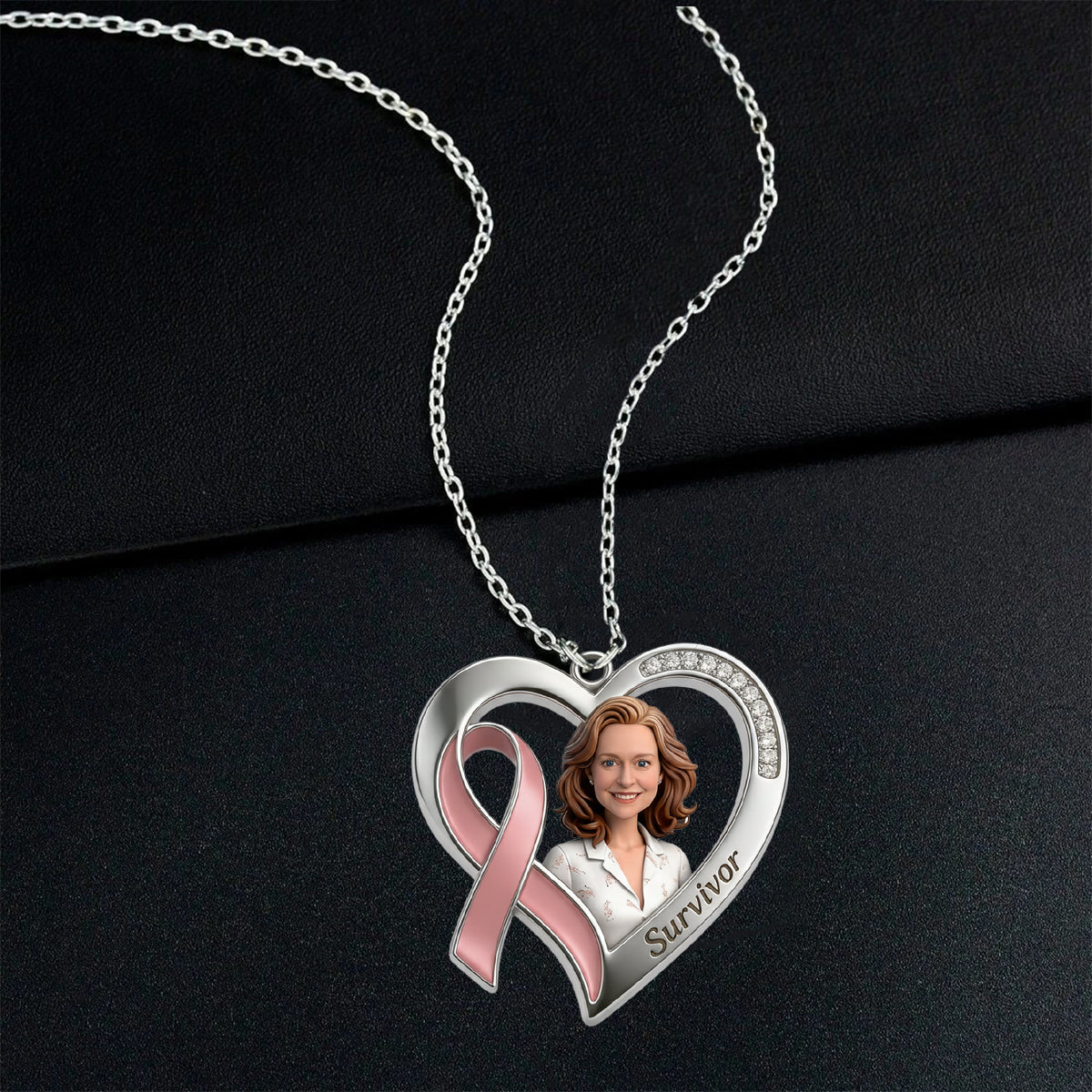 Custom Any Photo, Breast Cancer Awareness - Personalized Breast Cancer Awareness Shaped Metal Pendant Necklace