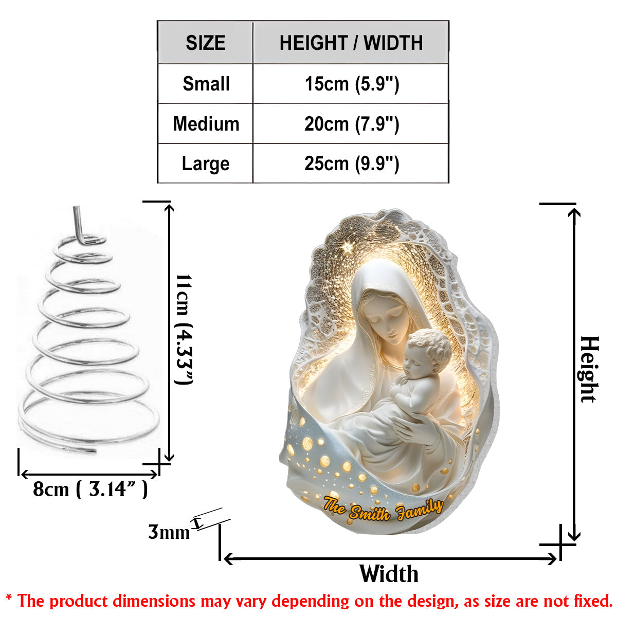 Mère de Dieu - Décoration de sapin lumineuse chrétienne personnalisée à LED