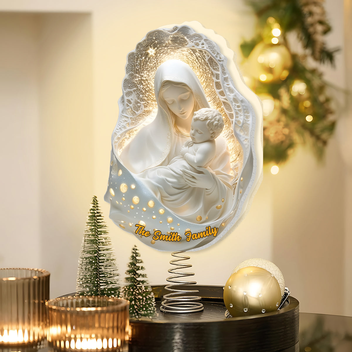 Mère de Dieu - Décoration de sapin lumineuse chrétienne personnalisée à LED