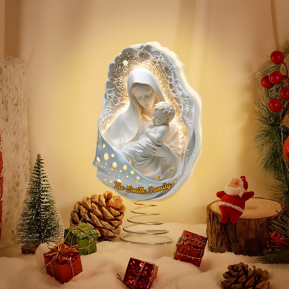 Mère de Dieu - Décoration de sapin lumineuse chrétienne personnalisée à LED