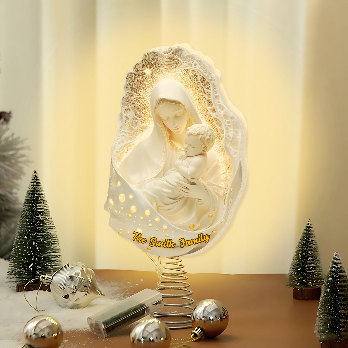 Mère de Dieu - Décoration de sapin lumineuse chrétienne personnalisée à LED