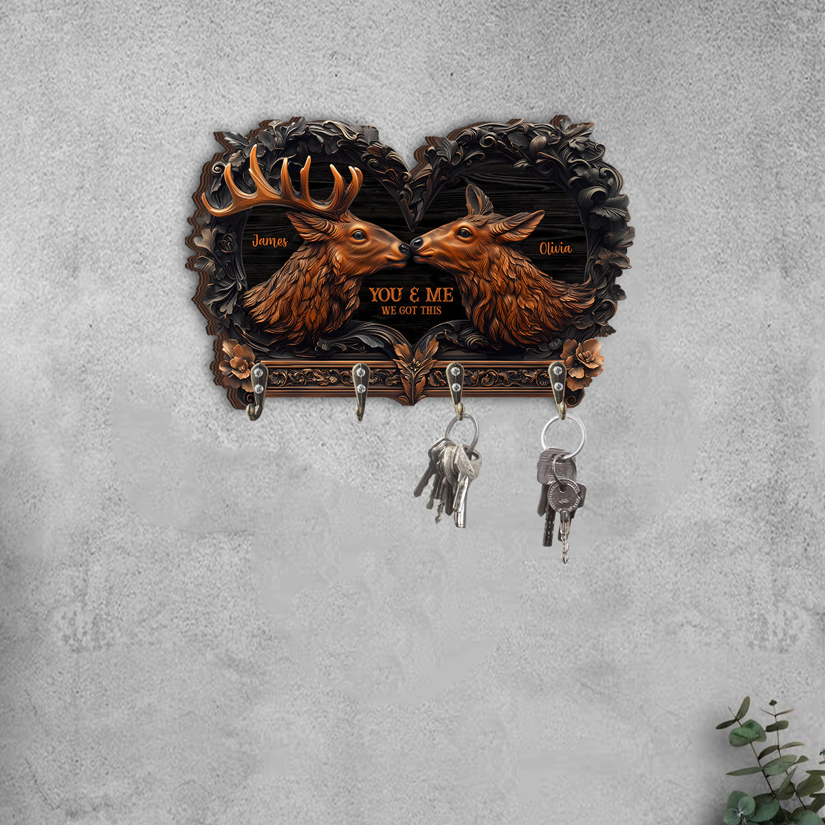 Toi et moi - Porte-clés de chasse personnalisé en forme de pièce unique