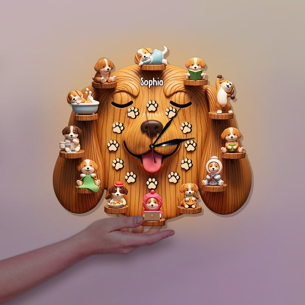 Horloge murale lumineuse LED personnalisée avec chiens mignons