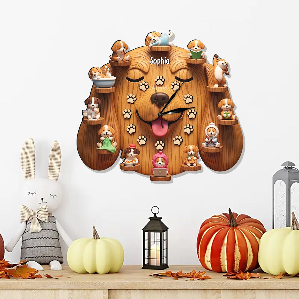 Horloge murale lumineuse LED personnalisée avec chiens mignons