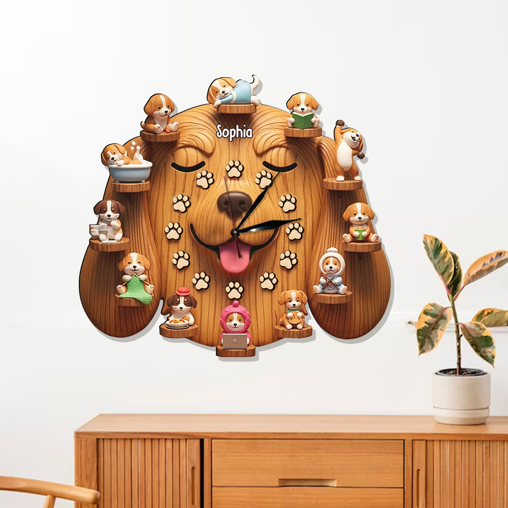 Horloge murale lumineuse LED personnalisée avec chiens mignons