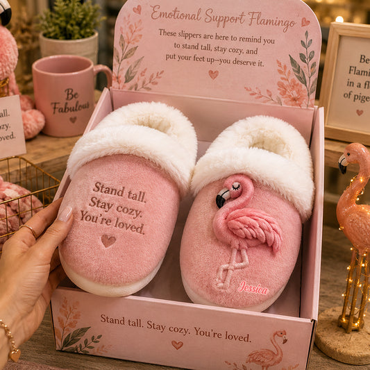 Flamant Rose de Soutien Émotionnel - Chaussons Personnalisés Avec Doublure en Fourrure
