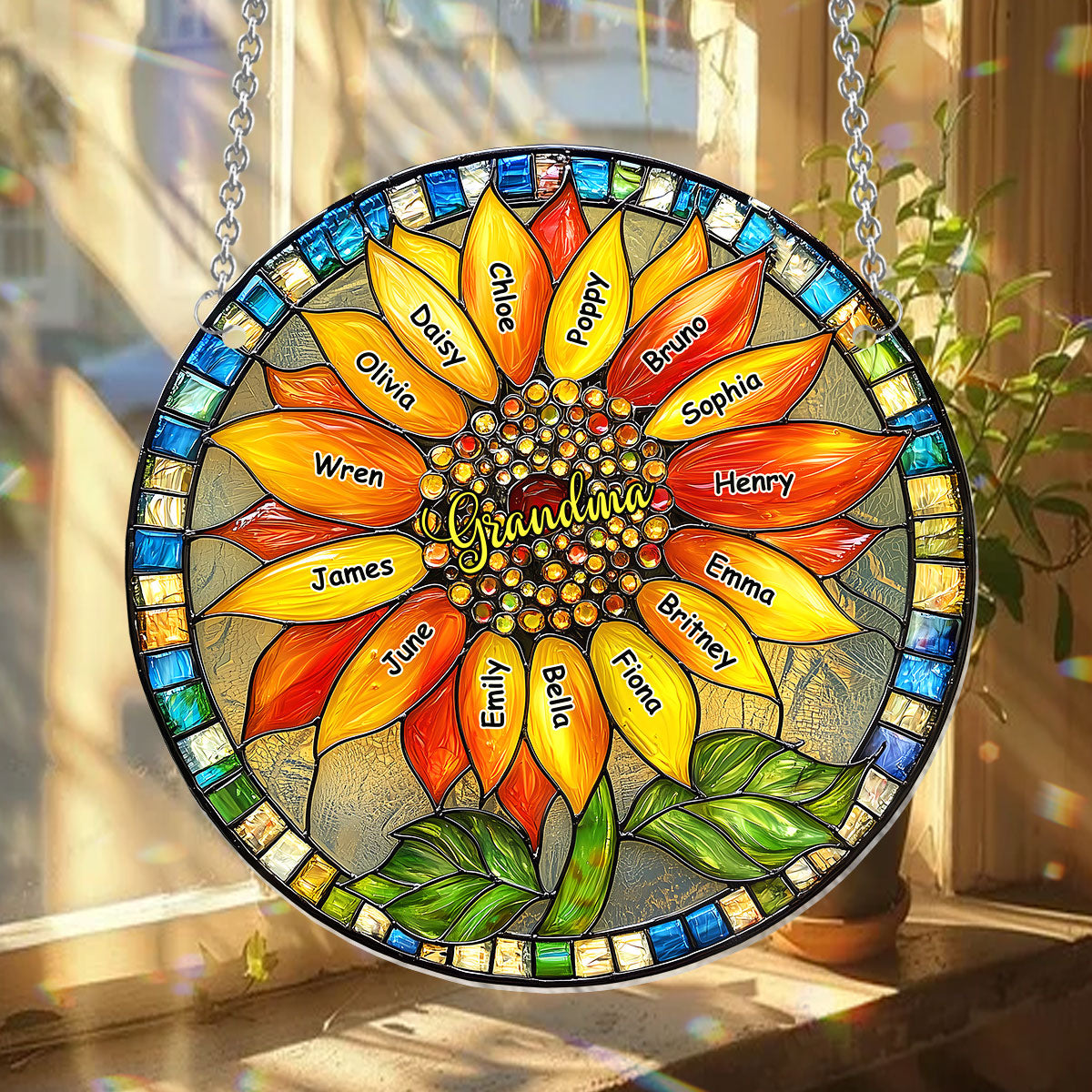 Tournesol pour grand-mère/maman - Décoration attrape-soleil personnalisée à suspendre à la fenêtre