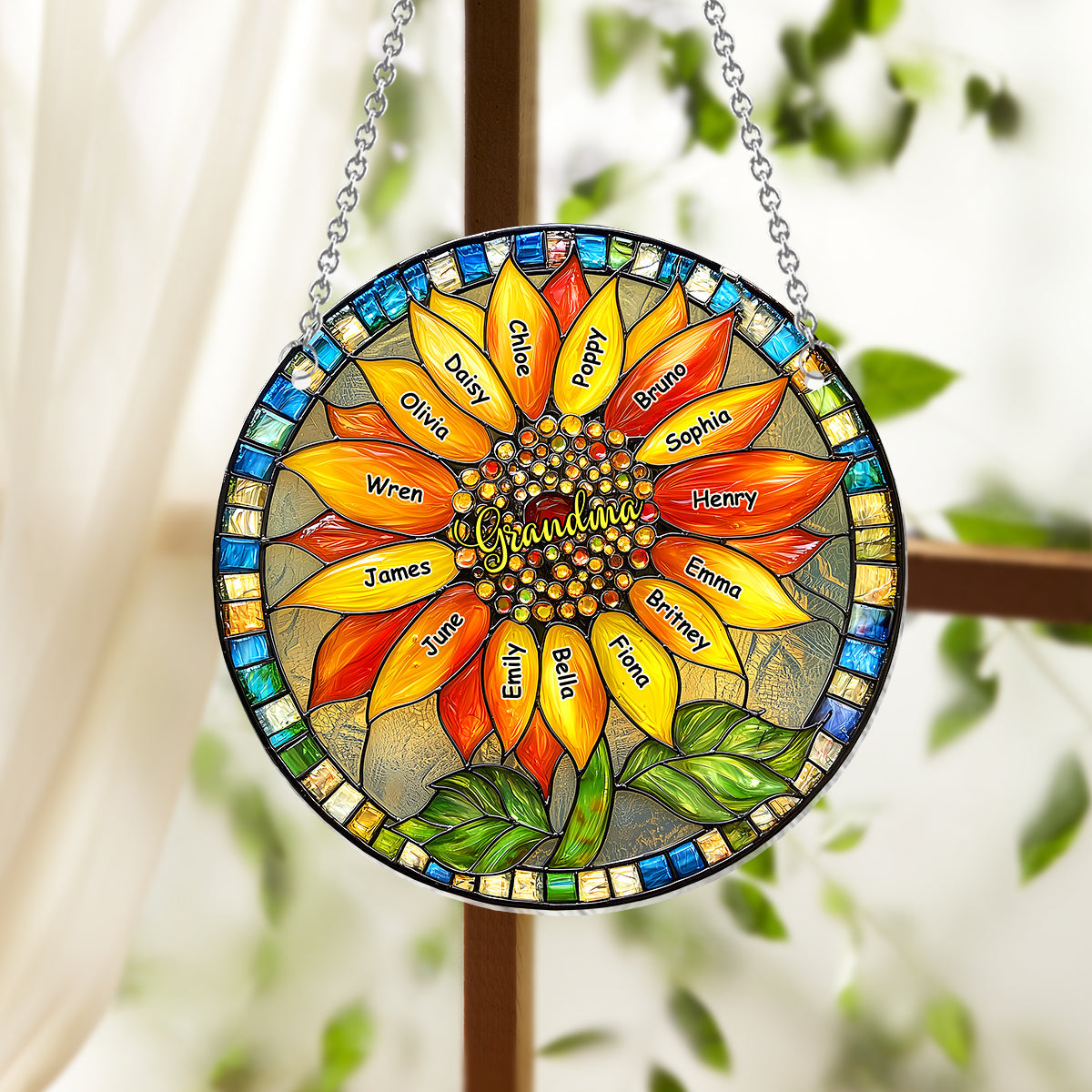 Tournesol pour grand-mère/maman - Décoration attrape-soleil personnalisée à suspendre à la fenêtre