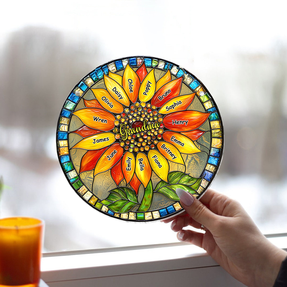 Tournesol pour grand-mère/maman - Décoration attrape-soleil personnalisée à suspendre à la fenêtre