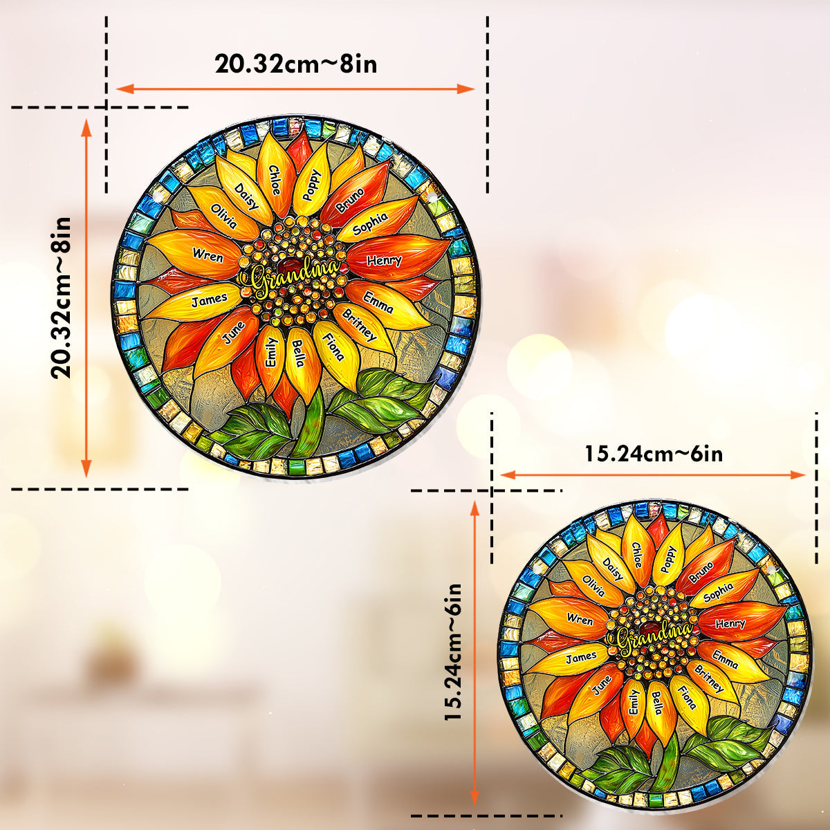Tournesol pour grand-mère/maman - Décoration attrape-soleil personnalisée à suspendre à la fenêtre
