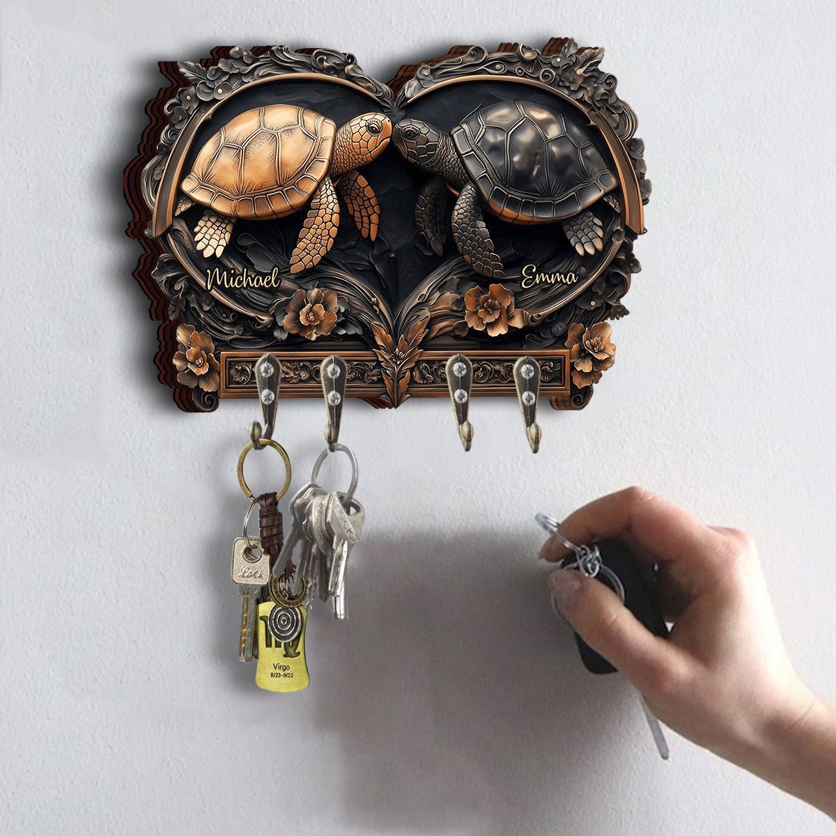 You & Me - Personalized Turtle Custom Shaped Key Rack