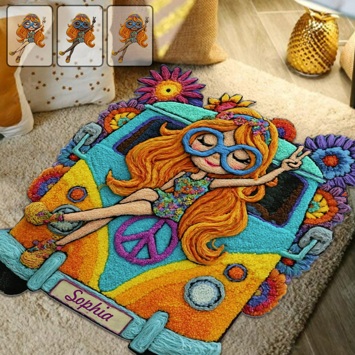 Tapis Hippie Girl - Tapis touffeté antidérapant personnalisé