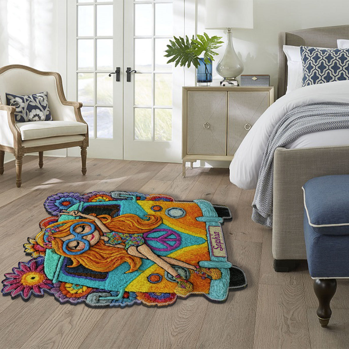 Tapis Hippie Girl - Tapis touffeté antidérapant personnalisé