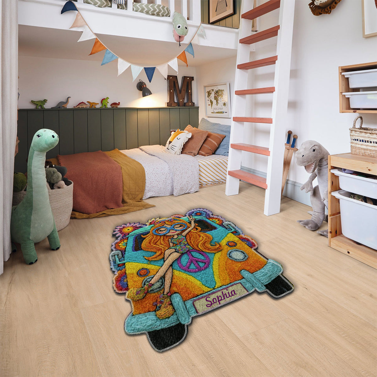 Tapis Hippie Girl - Tapis touffeté antidérapant personnalisé