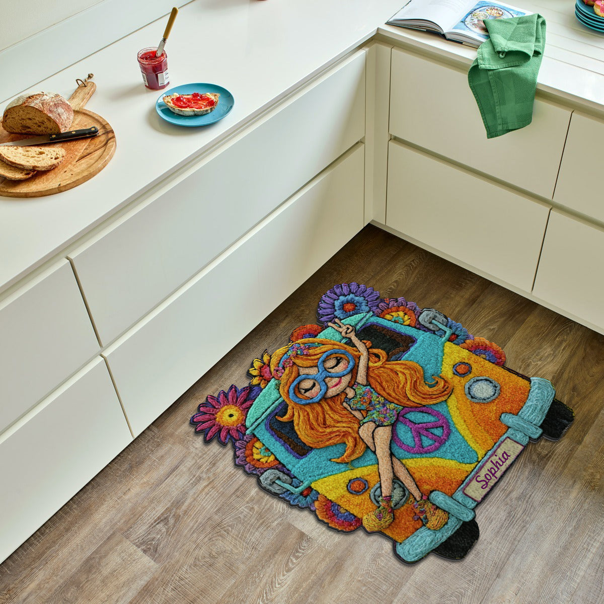 Tapis Hippie Girl - Tapis touffeté antidérapant personnalisé