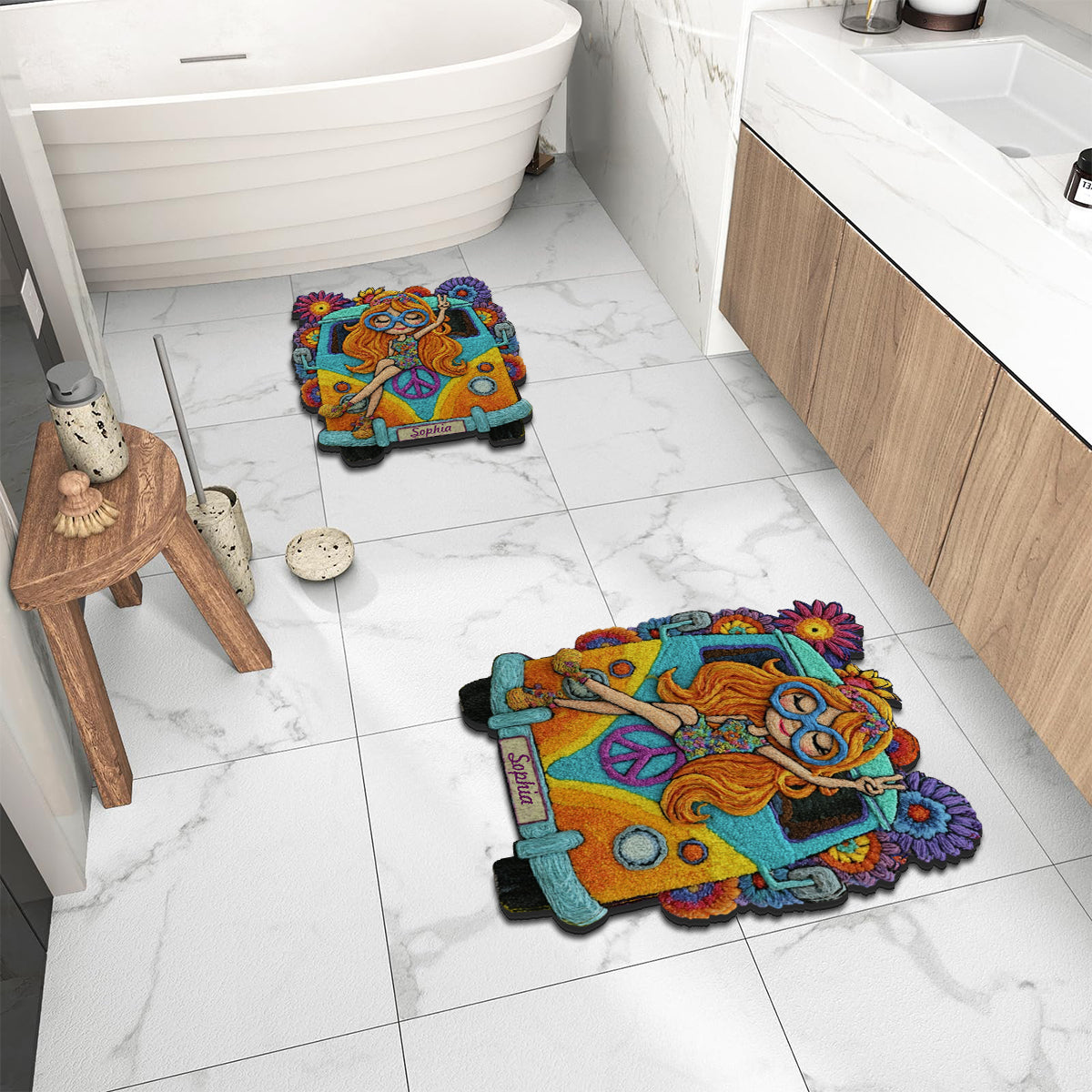 Tapis Hippie Girl - Tapis touffeté antidérapant personnalisé