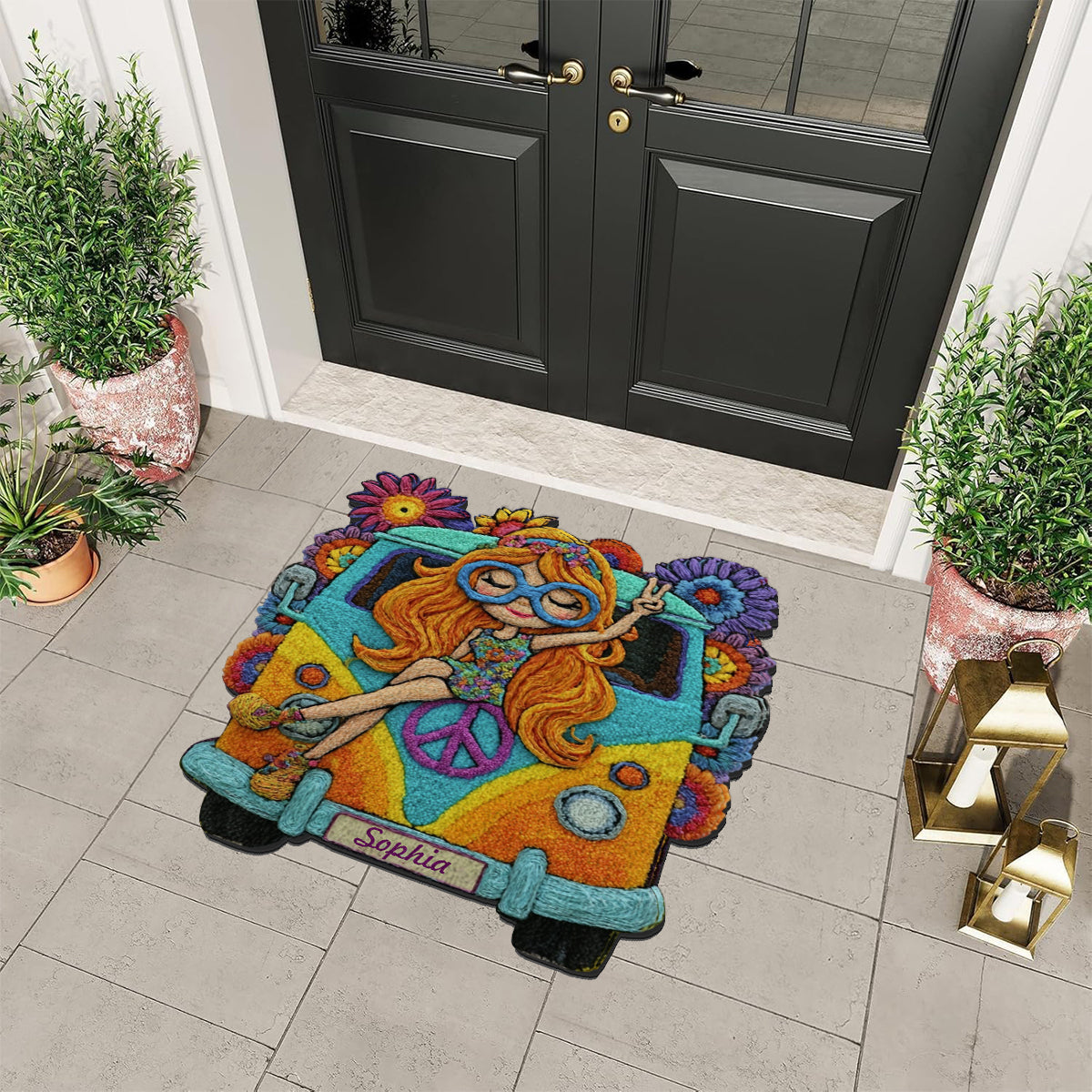 Tapis Hippie Girl - Tapis touffeté antidérapant personnalisé