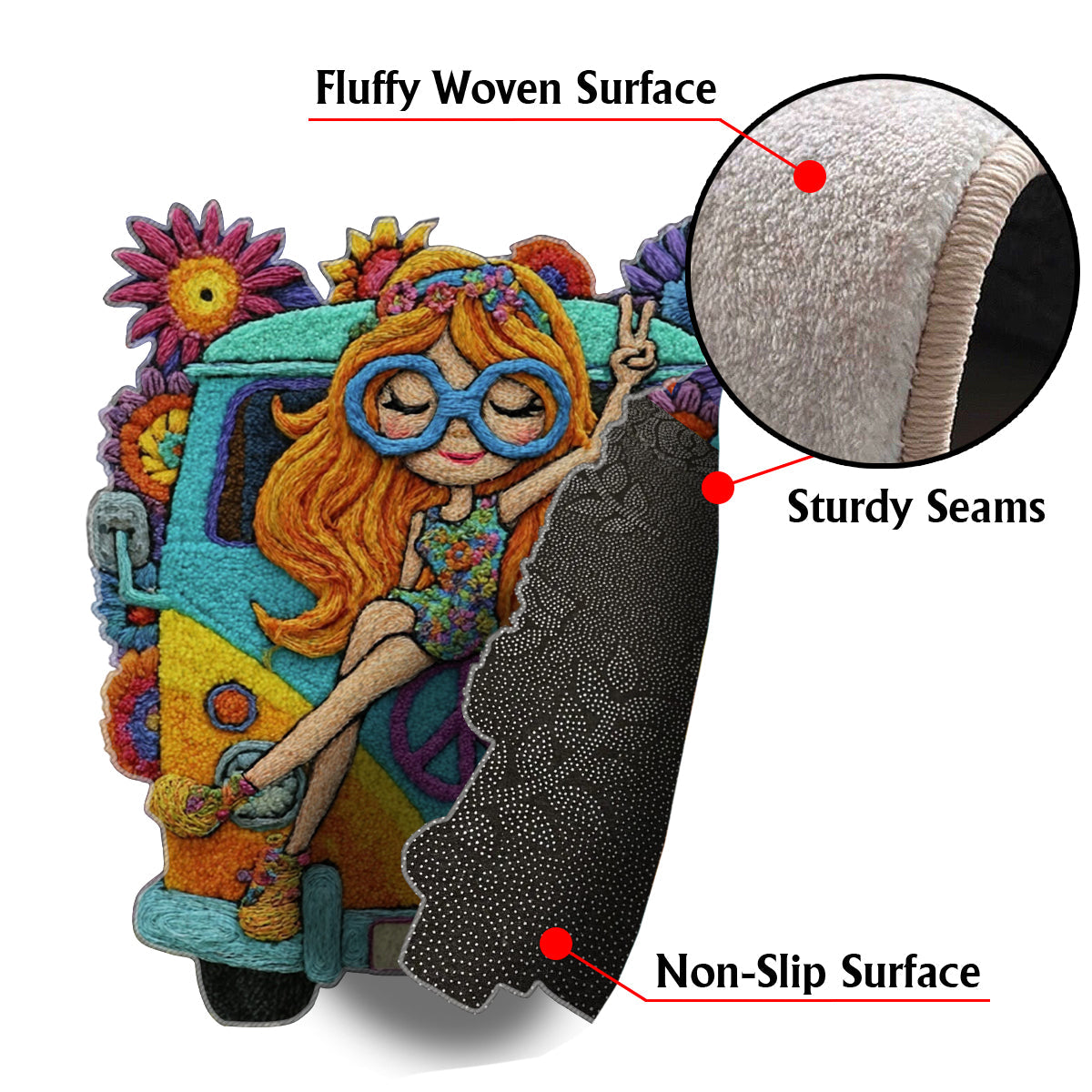 Tapis Hippie Girl - Tapis touffeté antidérapant personnalisé