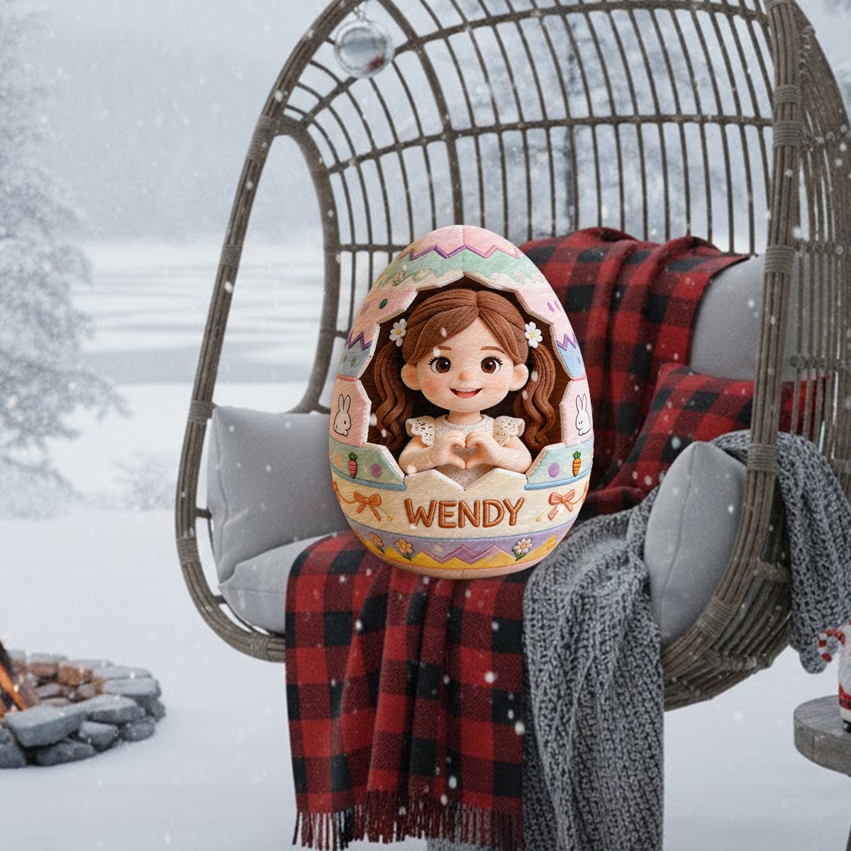 Custom Any Photo Peeking Kid Easter's Egg - Personalized Kid Premium Faux Fur Pillow