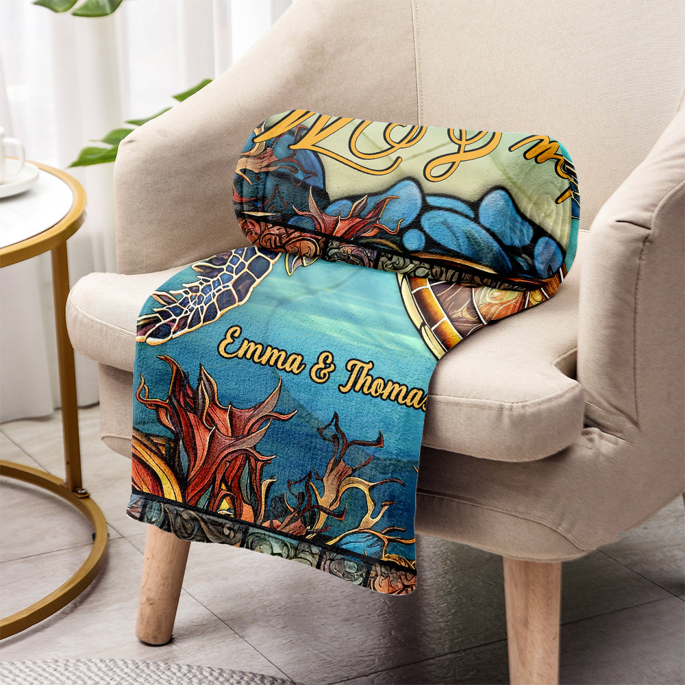 You And Me And The Sea - Personalized Turtle Blanket