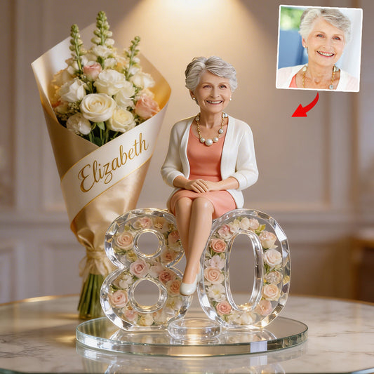 Gift For Her - Flower Bouquet And Number - Personalized Birthday Custom Shaped Acrylic Plaque